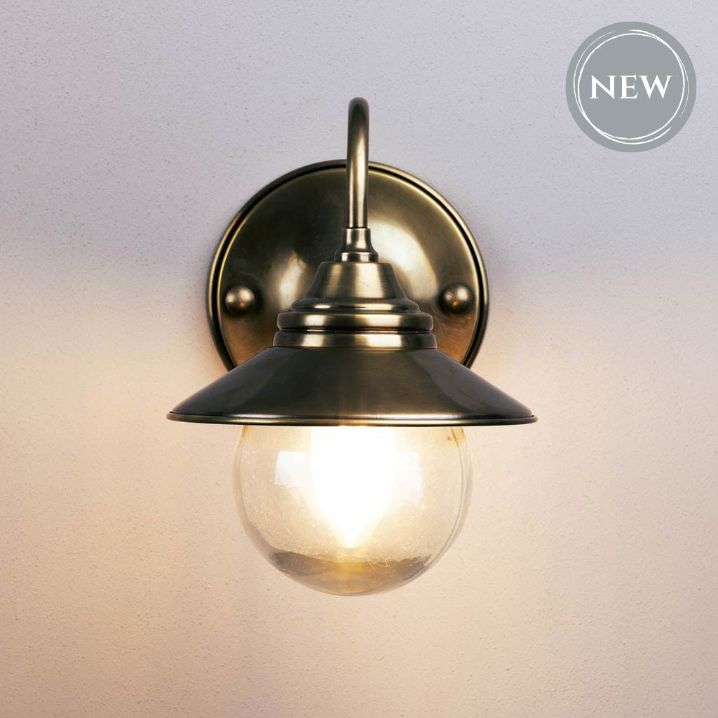 NEW! Alveston Outdoor Wall Light in an Antique Brass FInish