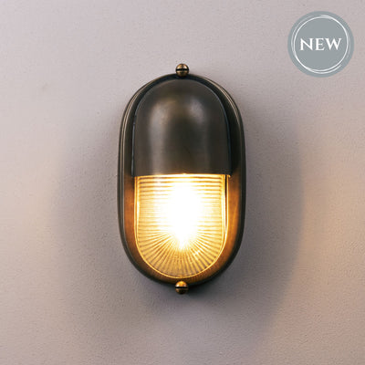 NEW! Fairford Outdoor Bulkhead Light in a Heritage Brass Finish